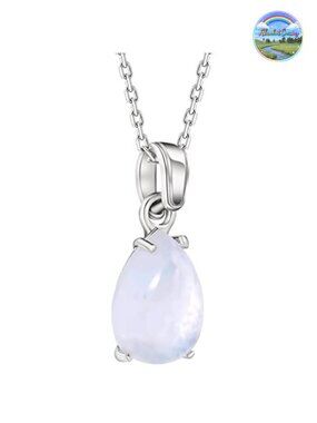 Sterling Silver Moonstone Teardrop Pendant Necklace 45cm